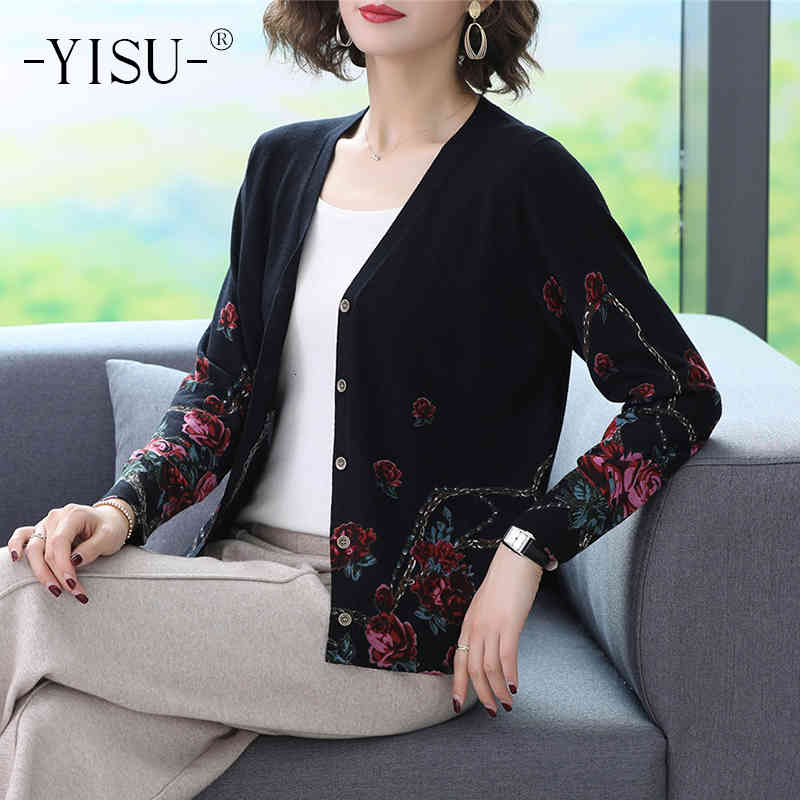 

Women's Sweaters YISU Sweater Coat Jumper Floral print Cardigan Knitted Autumn Winter V Neck Long sleeve Soft Fashion 60GN, 1# shoe box