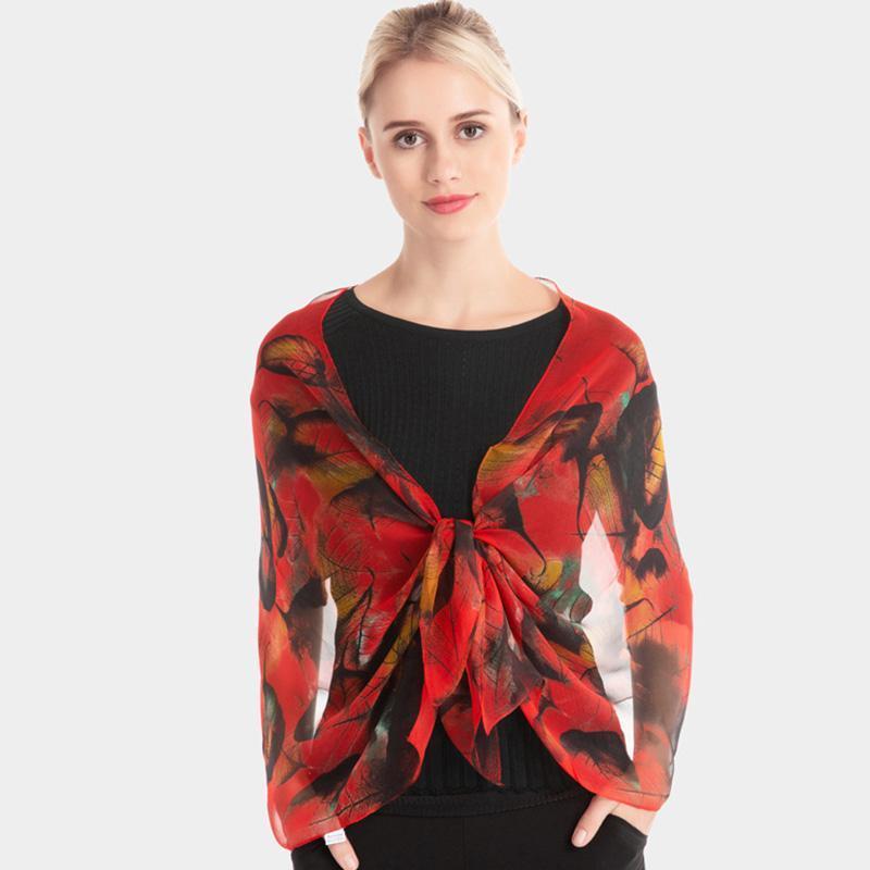 

Scarves Fashion Silk Woman Scarf Georgette Printed Leaf Printing Long Shawl Bandana Stole Beach Cape, Blue;gray