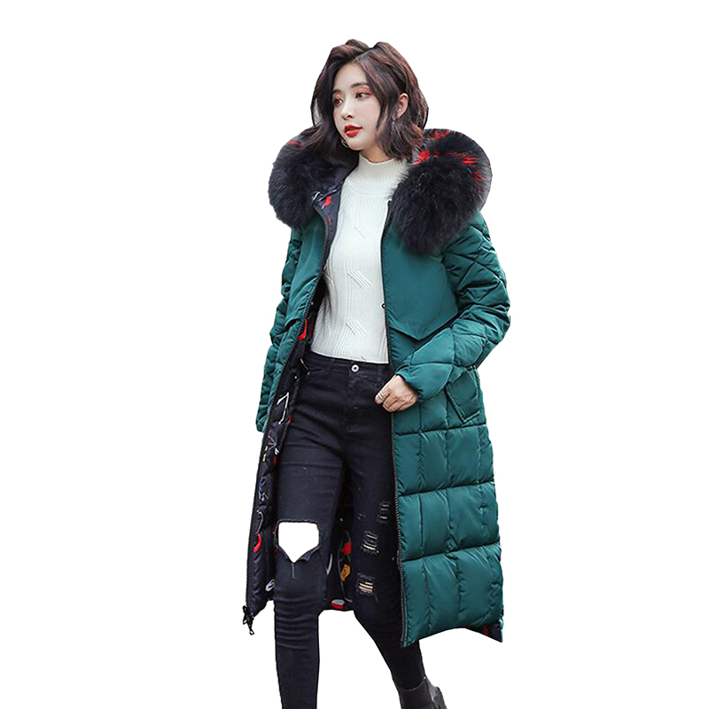 

down Parkas Mujer Korean Two Sides Wear Women Winter Thick Warm Cotton Jacket Parka Long Slim Fur collar Hooded Coat, Black