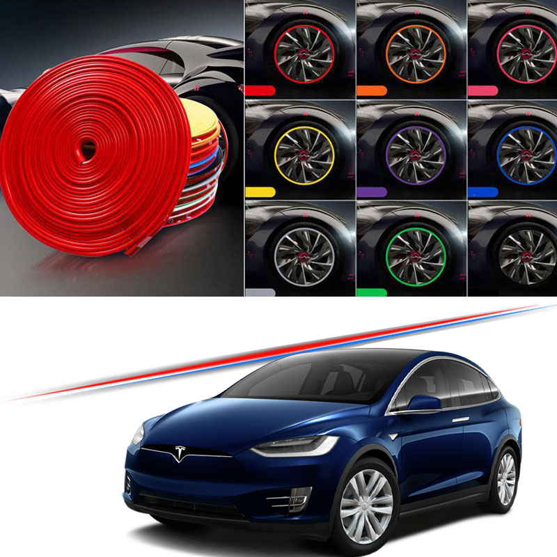 

(9 Colors) Car Wheel Hub Rim for Tesla Model 3 X S 2008-2020 Edge Protector Ring Tire Strip Guard Rubber Decals 8M