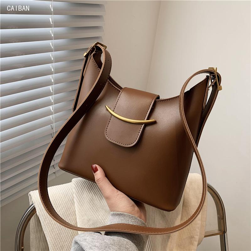 

Bucket Bag 2021 Fashion High-quality PU Leather Women's Designer Handbag Shoulder Messenger Bags, Black