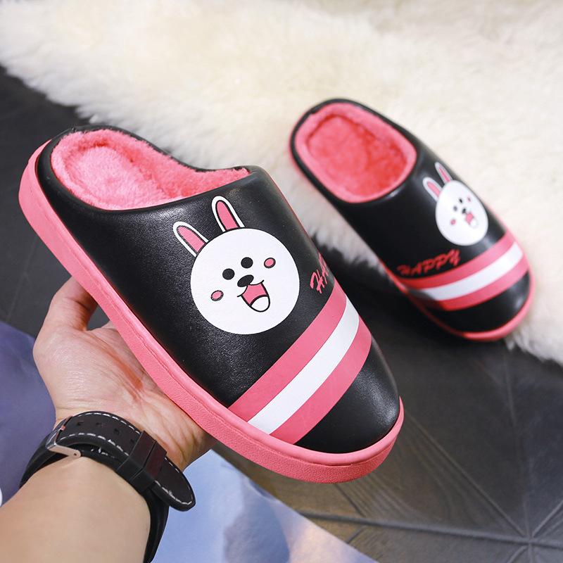 

Slippers Home Winter Warm Ladies Casual Non-slip Cute Cartoon Bear Pattern PU Plush, Lavender