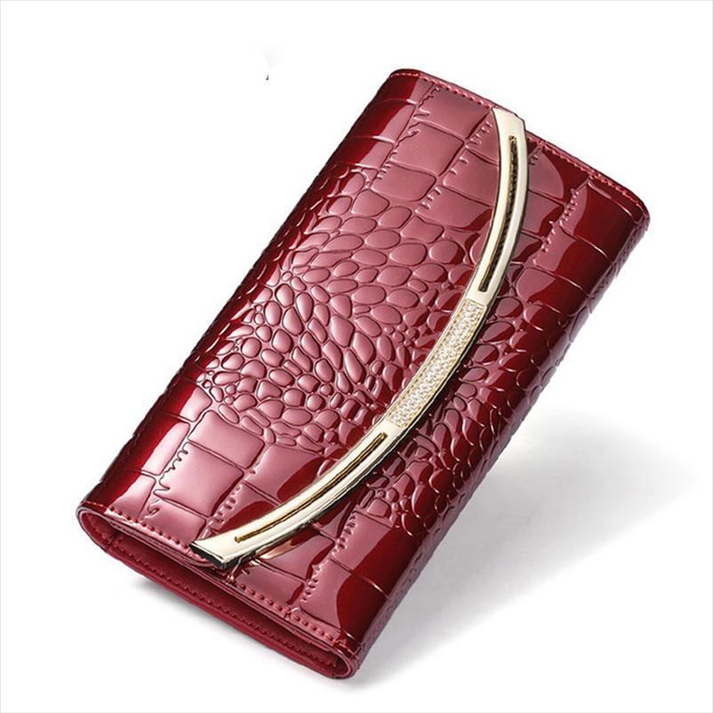 

Fashion Crocodile Women Wallets Genuine Leather High Quality Long Female Brand Designer Clutch Casual Womens Purses, Red;black