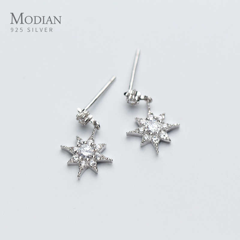 

Clear Crystal CZ Stars Dangle Earrings Fashion 925 Sterling Silver Drop Earing for Women Wedding Jewelry Gifts 210707