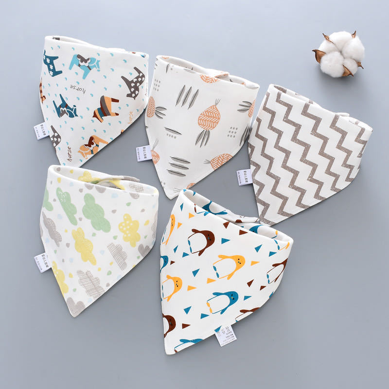 

Baby Bibs Triangle Double Cotton Bibs 5 pieces/lot Cartoon Print Saliva Towel Baby Boys Girls Feeding Apron Cotton Bandana Bibs