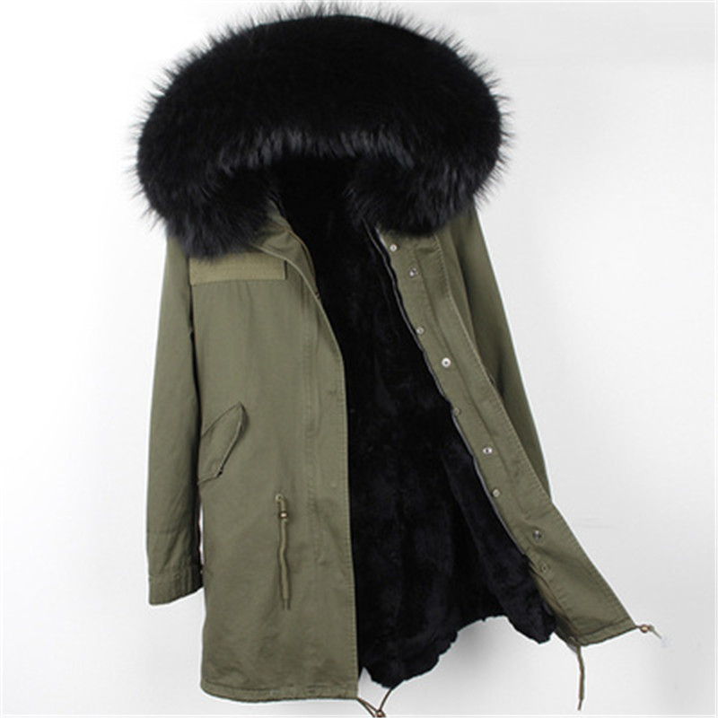 

Black Rex Rabbit Fur Lining Army Green Canvas Long Parka 8 Colours Black Raccoon Furs Trim Ladies Snow Parkas MAOMAOKONG Jackets, Choose the model