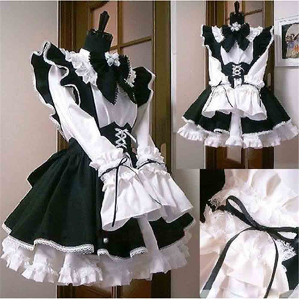 

Cosplay for Maid Outfit Anime Long Dress Black and White Apron Women Dress Men Cafe Cos Costume