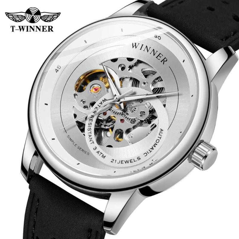 

Winner 2021 Mechanical Automatic Mens Watch Leather Strap Skeleton Dial Casual Wristwatch Waterproof Luminous Hand Clock Wristwatches, Type 2