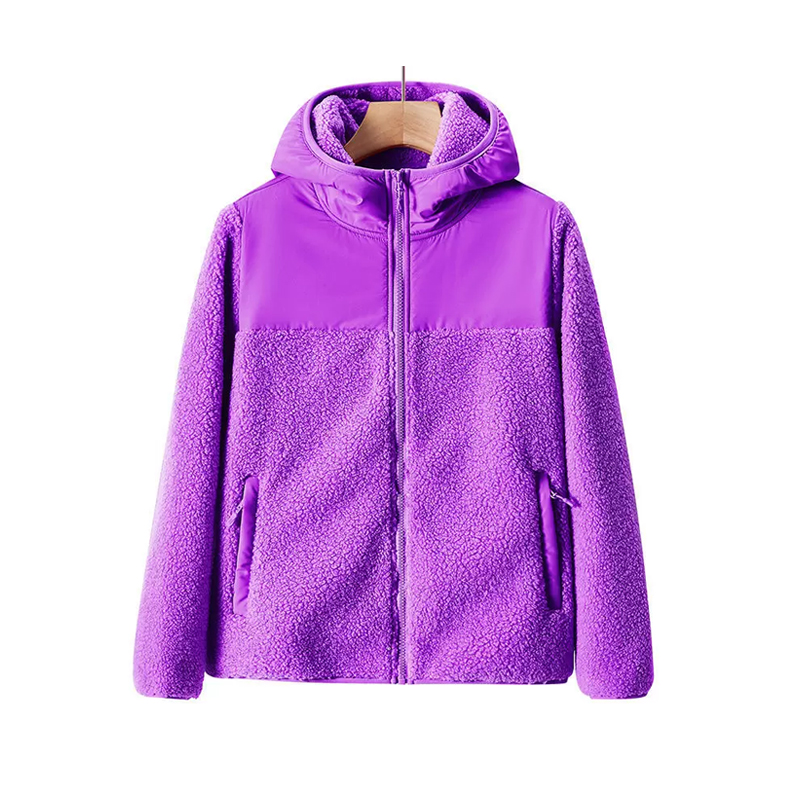 

European American fashion jacket North men's fleece hooded autumn winter large size wool lamb couple style outdoor polar zipper jackets, Black;brown