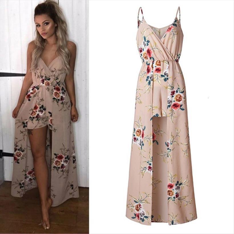 

summer deep v neck womens dresses long maxi floral print vestido ankle length playsuit female clothes, Black;gray