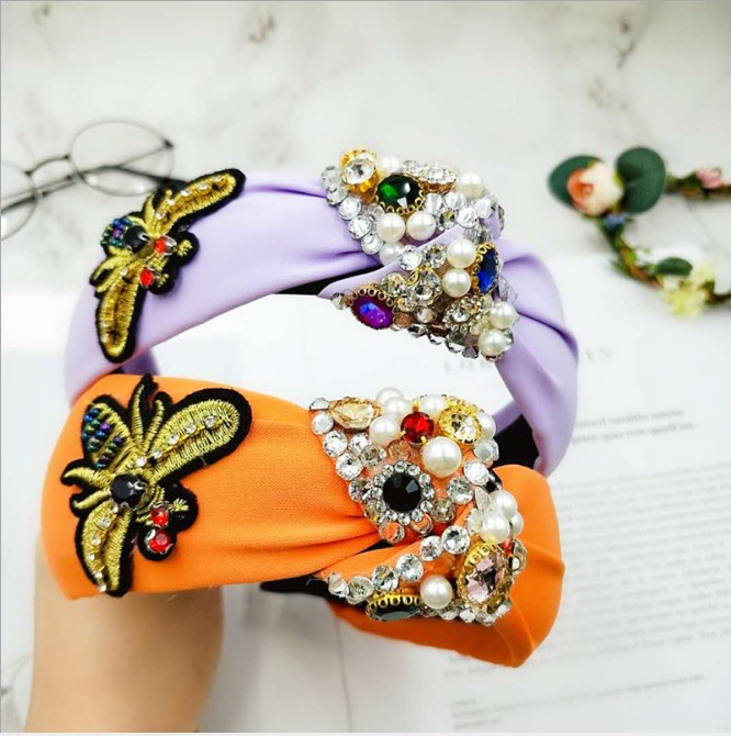 

girls Rhinestone Bee Hair Sticks fashion kids cartoon princess Headwear Hairband Women Wide Side Bohemia Turban Flower Hairs Accessories S1088, Yellow