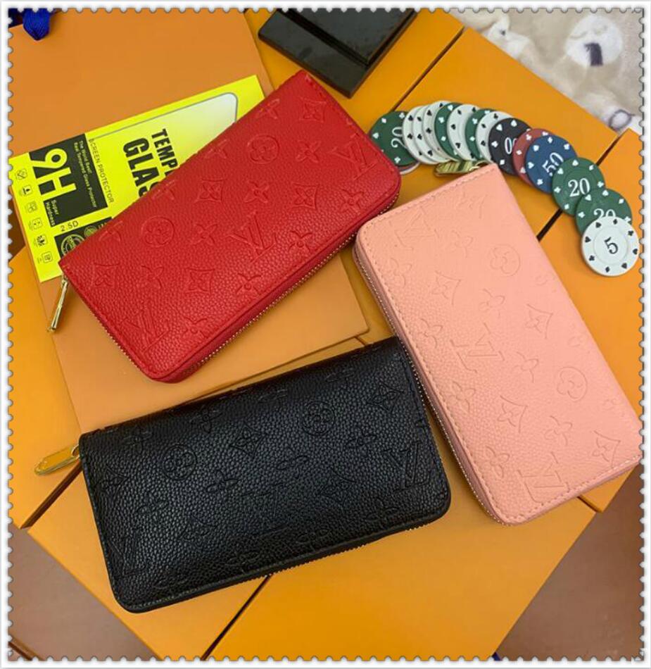 

1-22 Wholesale red and pink fashion single zipper Wallets pocke men women leather lady ladies long with box LV LOUIS handbag, Red;black