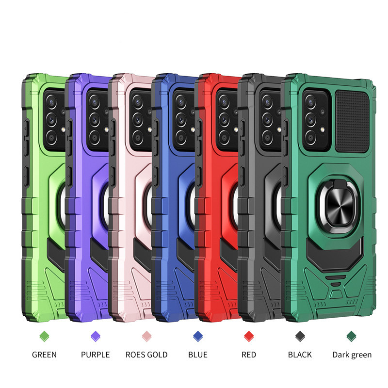 

Armor Kingkong mobile accessories phone cases For Samsung Galaxy A52 A72 A42 A12 A02 TPU PC Designer 360 rotating metal ring Car bracket Cover B, Black