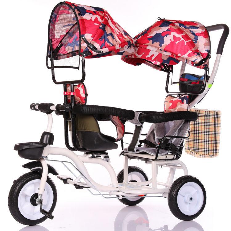 

Baby Twin Tricycle Stroller 3 Wheels Double For Kids Twins Guardrail Seat Toddler Bicycle Car Child Pram Strollers#