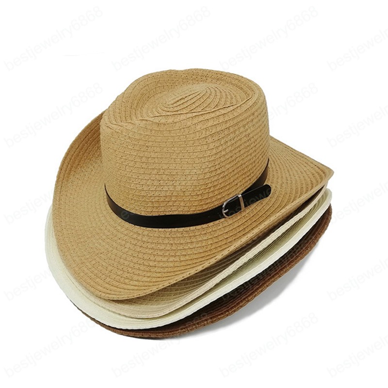 

2021 Summer solid colors Panama Hats Men Straw Sun Hat Folding Western Wide Curved Brim Jazz cap
