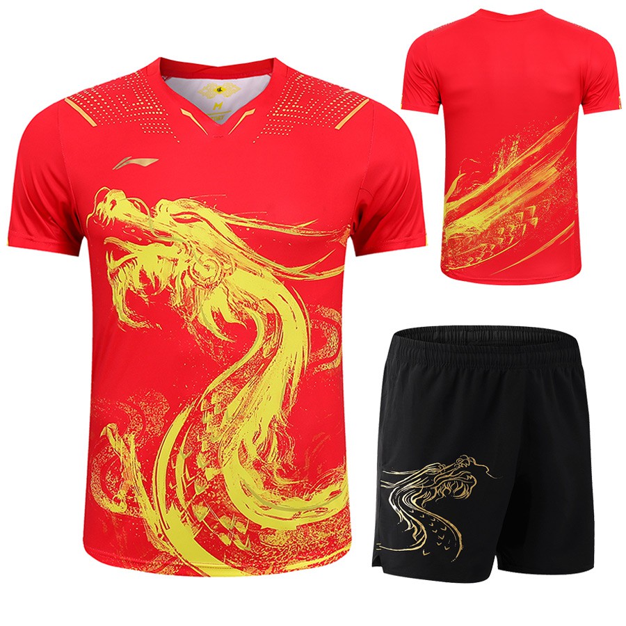 

2021 Tokyo Game Lining CHINA Ma Long Men Table Tennis sets pingpong short shirts Chinese Sport sets table Tennis clothes Women Children CHN, Men red 1 set