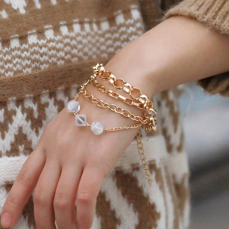

Charm Bracelets Fashion Bead For Women Gold Retro Sequins Double Circle Simple Adjustable Chain Bracelet Female Bohemia Jewelry