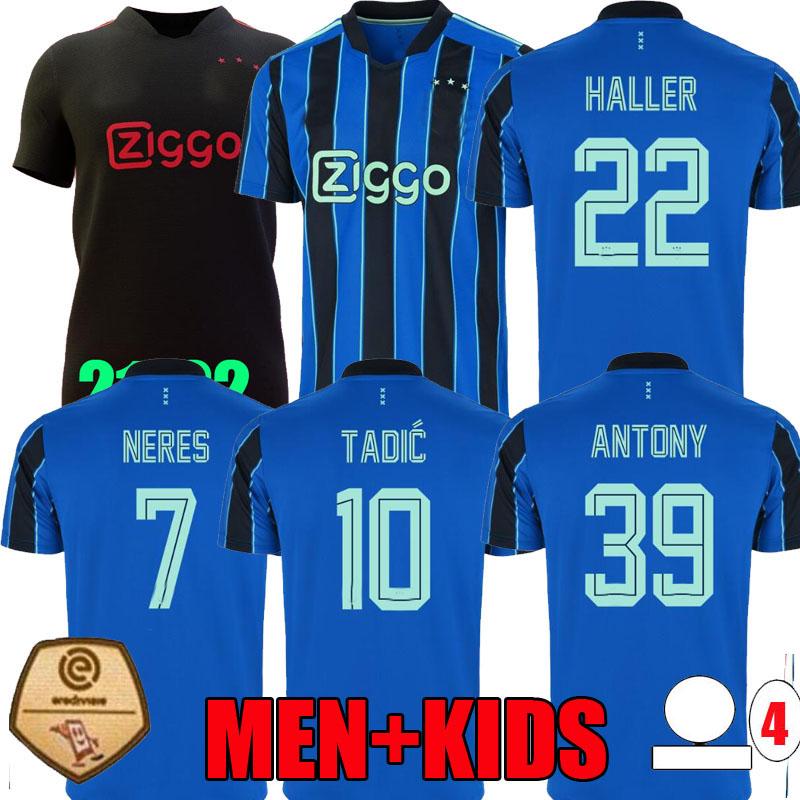 

A JAX soccer jersey amsterdam 2021 2022 KUDUS ANTONY BLIND PROMES TADIC NERES CRUYFF 21 22 men + kids kit football shirt uniforms away blue, Black;yellow