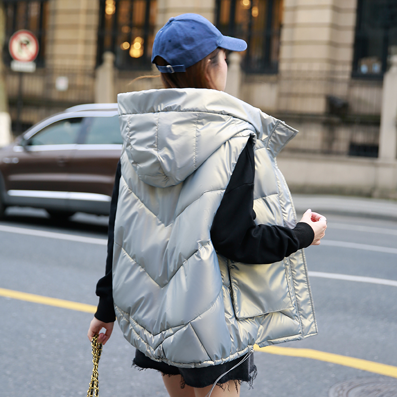 

2021 Women Winter Warm Cotton Padded Puffer Vests Sleeveless Parkas Jacket waistcoat, Black;white