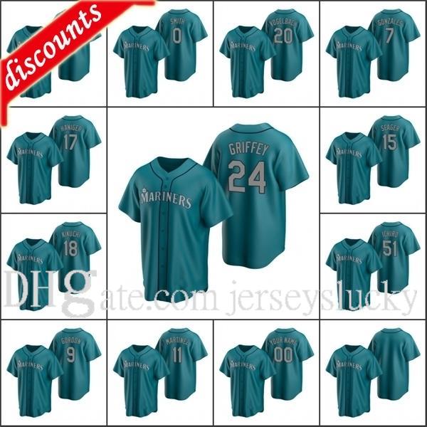 

Seattle\rMariners Men #24 Ken Griffey 15 Kyle Seager 51 Ichiro Suzuki Custom Women Youth Aqua\rReplica\rAlternate Jersey
