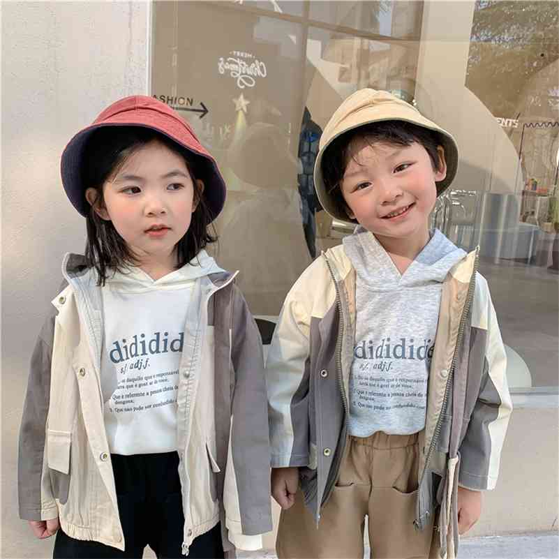 

Spring Autumn children fashion patchwork jackets unisex casual zipper coats kids outwear 210708, Gray