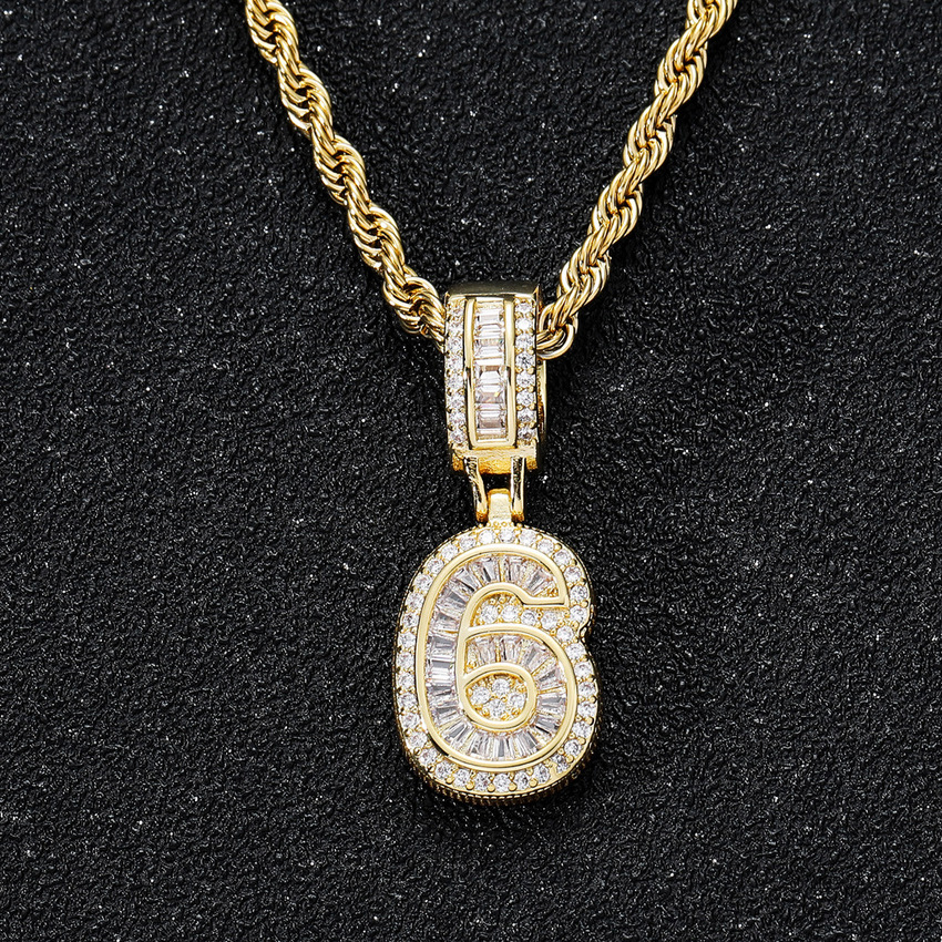 

Iced Out Arabic Numerals Zircon Hip Hop 18K Gold Necklace with 60cm Chain Jewelry Set Diamond Number Figures Pendant Necklaces for Women Men Will and Sandy Dropship