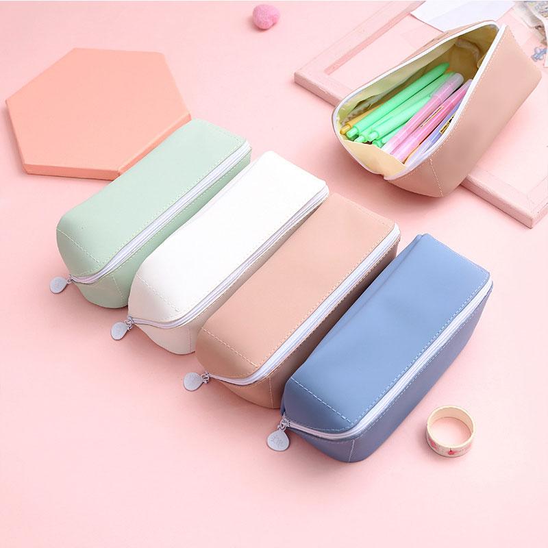 

Solid Color Cosmetic Brush Bag Kawaii Pencil Case Creative Waterproof Simple Makeup Stationery Gift Bags & Cases, Blue