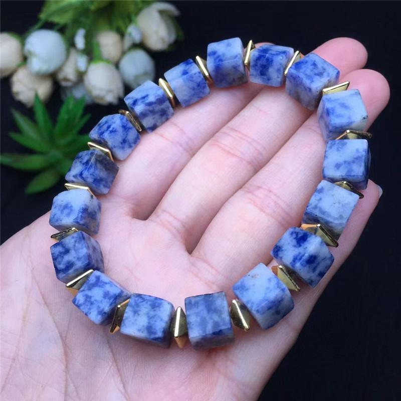 

Beaded, Strands Natural Crystal Blue Line Stone Sugar Bracelet Quartzite Cubes Shape For Women Simple Sweet Fshion Jewelry