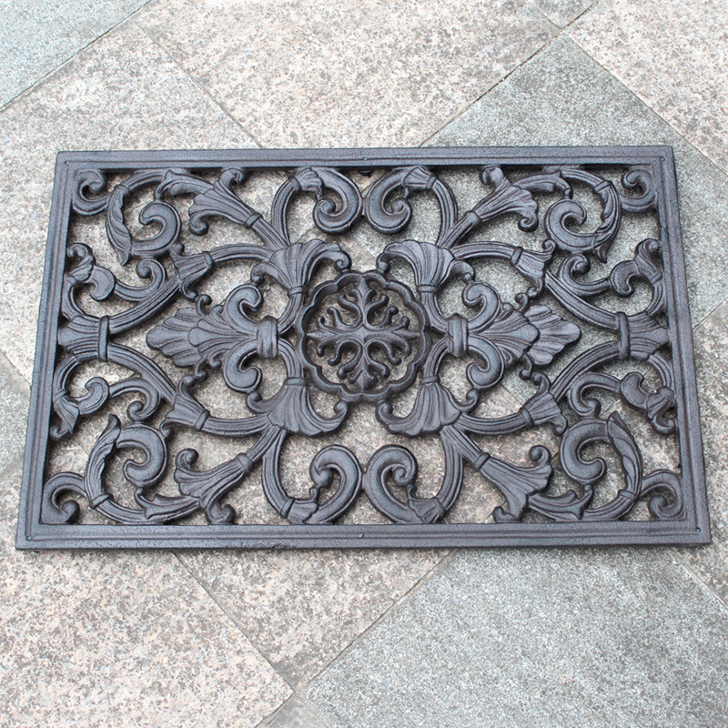 

Cast Iron Decorative Doormat Rectangle Scrolled Door Mat Antique Brown Finish Metal Craft Garden Yard Patio Decoration Vintage Gardening Doorway Ornament