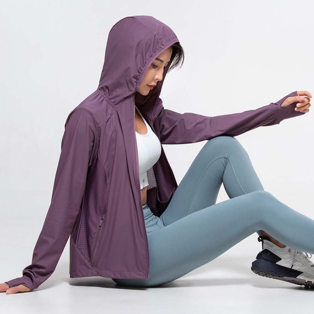 

L-014 female yoga wear sunscreen outdoor running casual waterproof windbreaker jacket hooded quick drying clothes, Purple