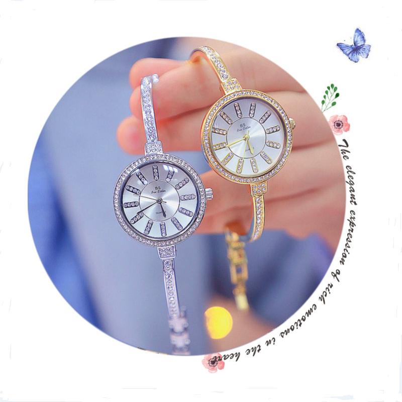 

Wristwatches BS Brand Small Elegant Ladies Bracelet Watch Fashion Bangle Women Watches Girl Casual Zegarek Damski, Gold color