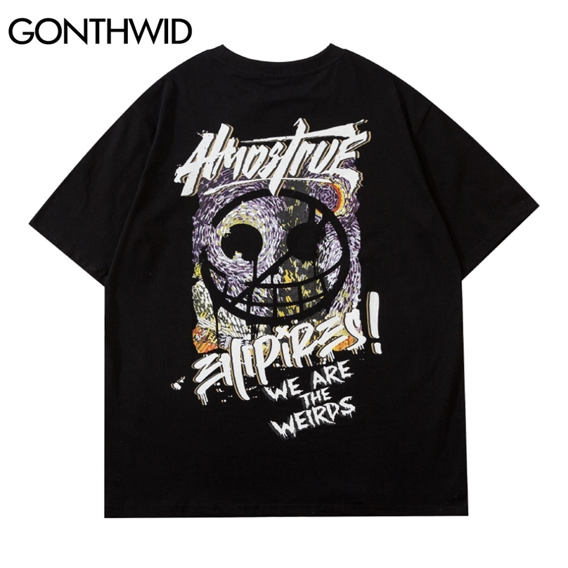 

Streetwear Tees Shirts Creative Graffiti Punk Rock Gothic Short Sleeve Tshirts Fashion Casual Cotton Mens Harajuku Tops 210602, White