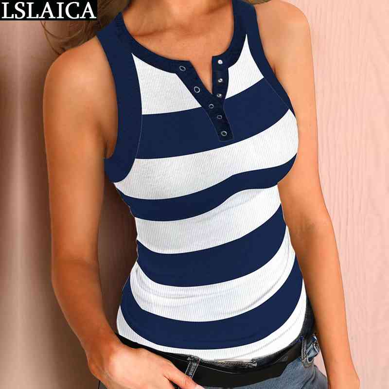 

T shirt for women sleeveless round neck buon slim causal fashion wild knied s sreewear ops 210520, Navy blue
