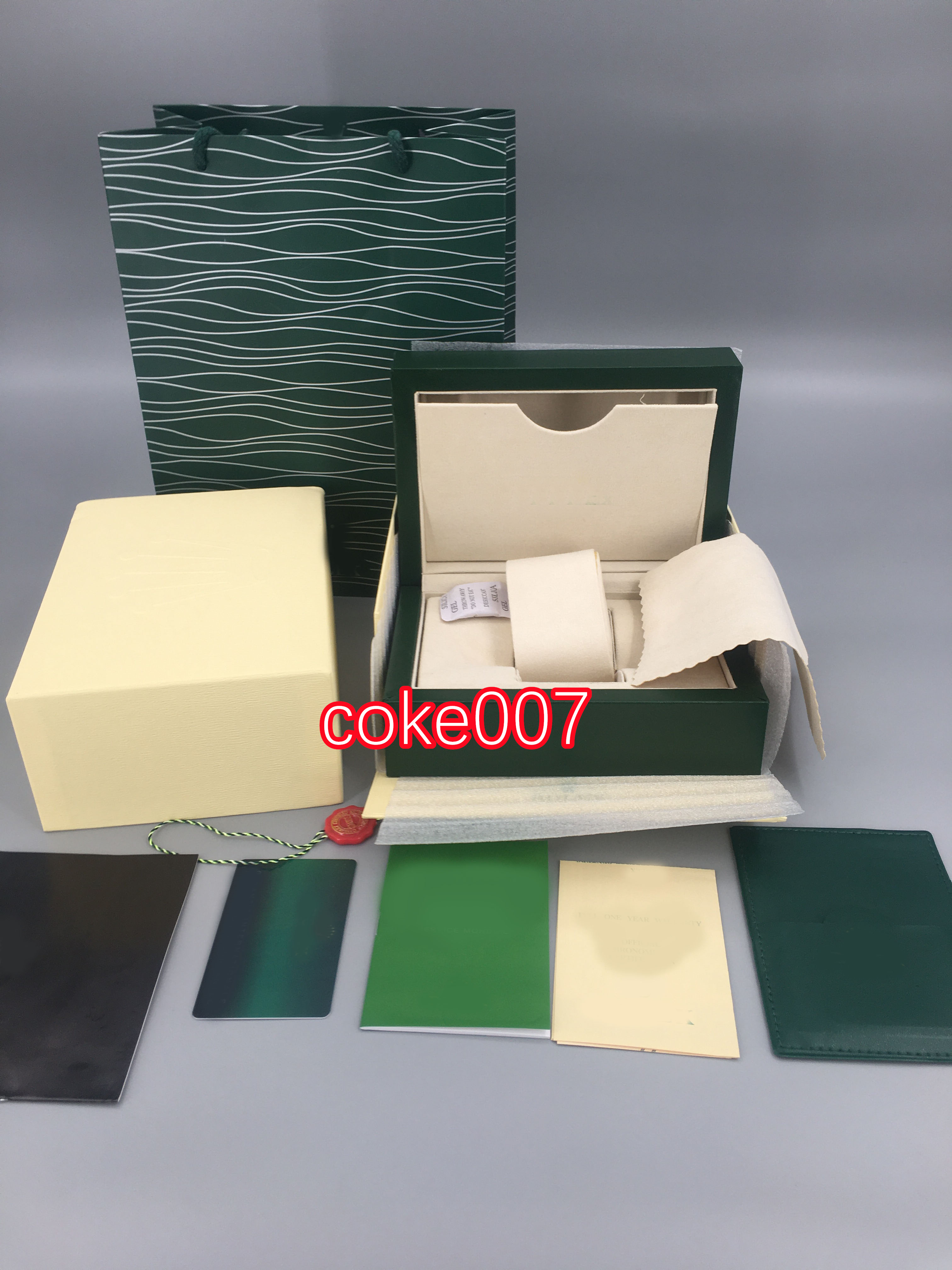 

Super Quality Top Luxury Watch Brand Green Original box Papers Mens Gift Watches Boxes Leather bag Card 0.8KG For brand Watch Box With Bag