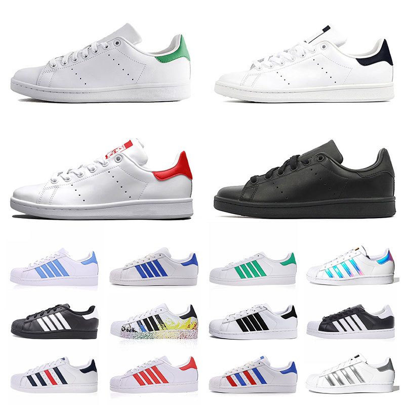 

2021 Bred Patent Skateboard Shoe Stan Smith Casual Shoes Triple Black White Mens Womens Trainers Flat Leather Fashion Sports Platform Designer Sneakers Silver, A11 36-45