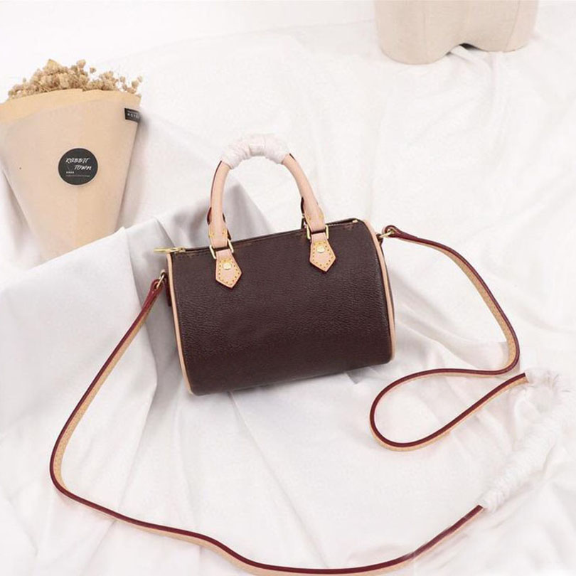 

M61252 NANO SPEEDYY handbags women shoulder bags fashion mini crossbody bag woman classic leather pillow totes designers purse, Brown flower