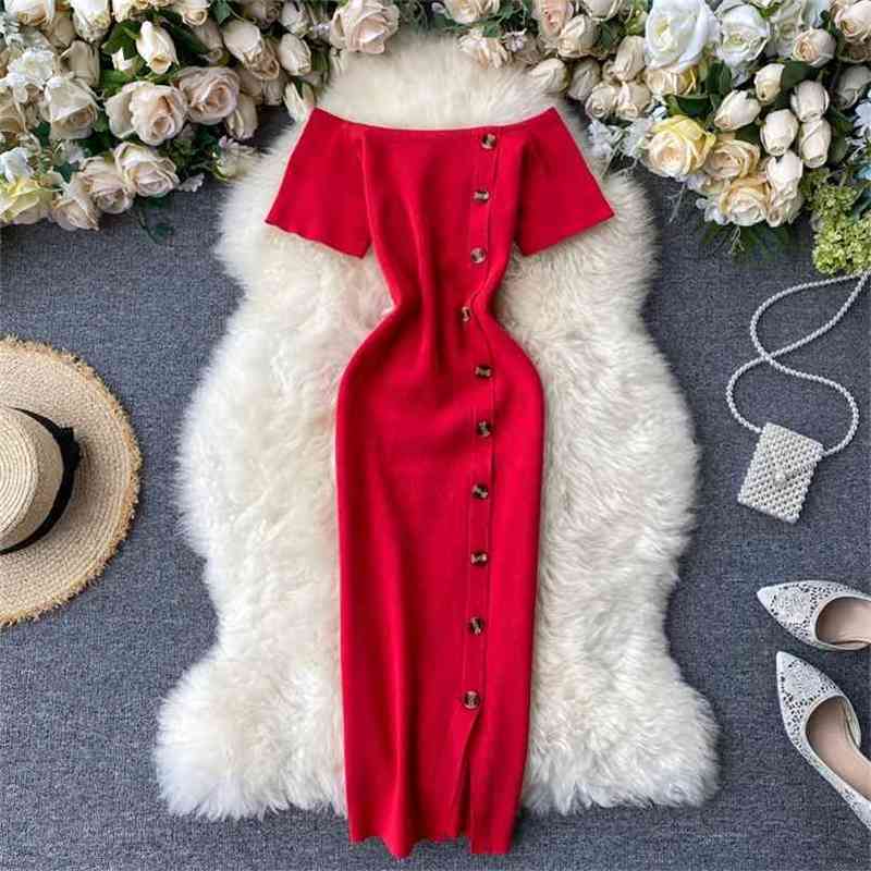 

Women Sexy Dress Spring Summer Off The Shoulder Slim Bodycon Sweater Dresses Elegant Ladies Knit Long Robe Vestidos Mujer 210525