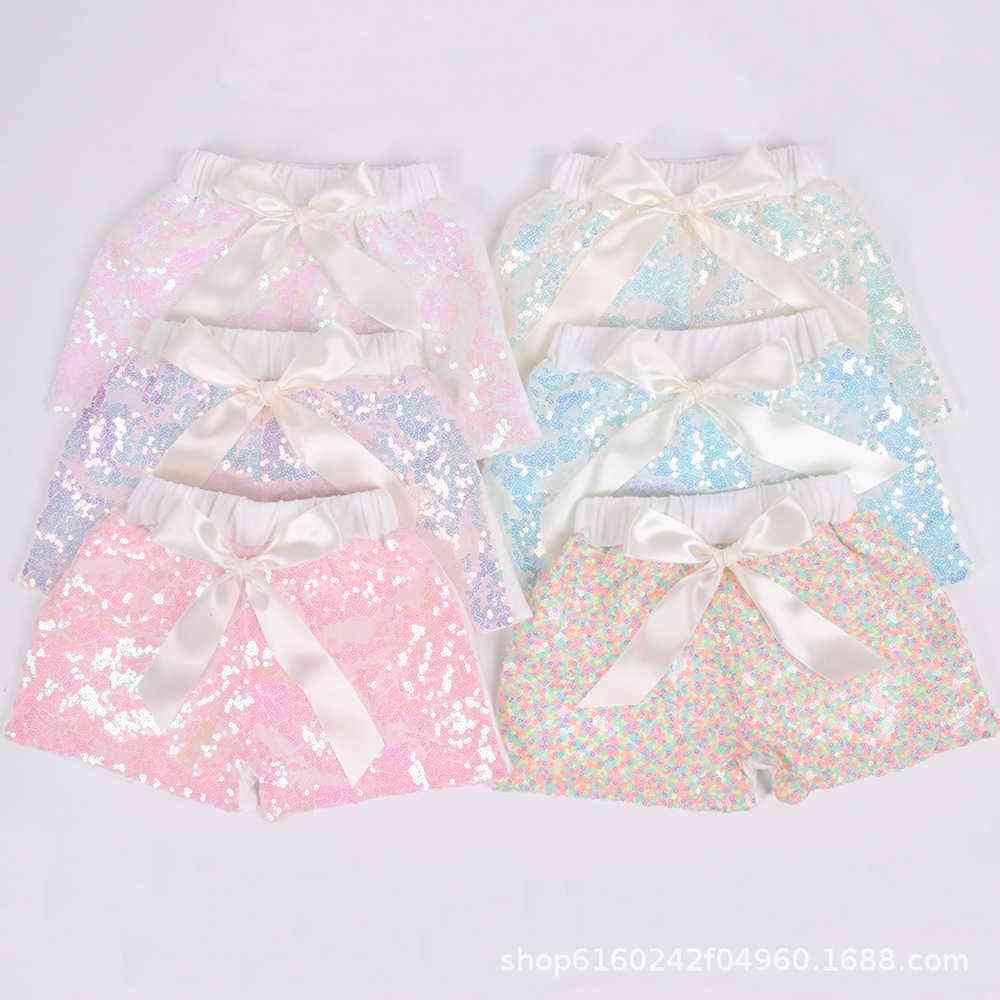 

Summer Candy Colors Girls' Sequin Shorts Pants With Bowknot Baby Kids Fashion Infant Glitter Bling Dance Boutique Bow Princess Short Kids G65FR6V, Red