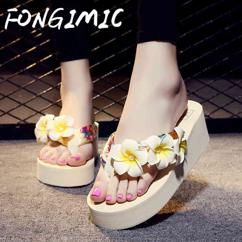

Women Summer Slippers Female Flower Flip Flops Thick Sol Egg Flowers Flip-flops Bohemia Beach Girls Shooutdoors, Light blue