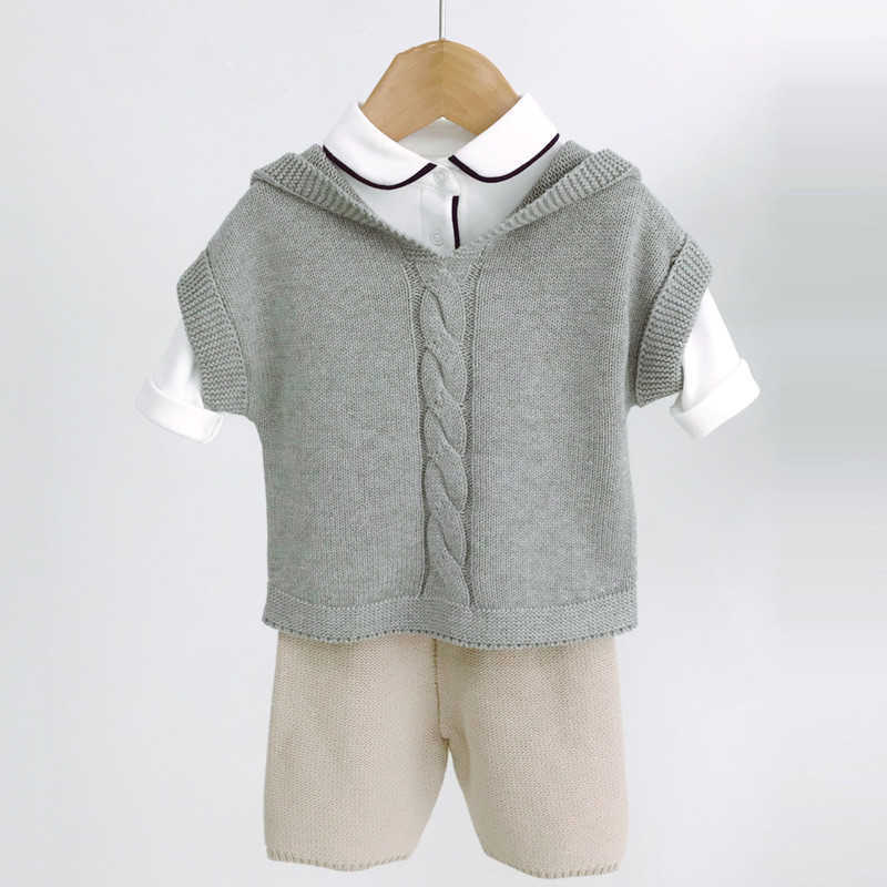 

Toddler Boy Knitting Vest Children Hooded Sweater Kids Knitted Cardigan Autumn Baby Boys Sweaters Infant Knit Clothing 210615, Grey