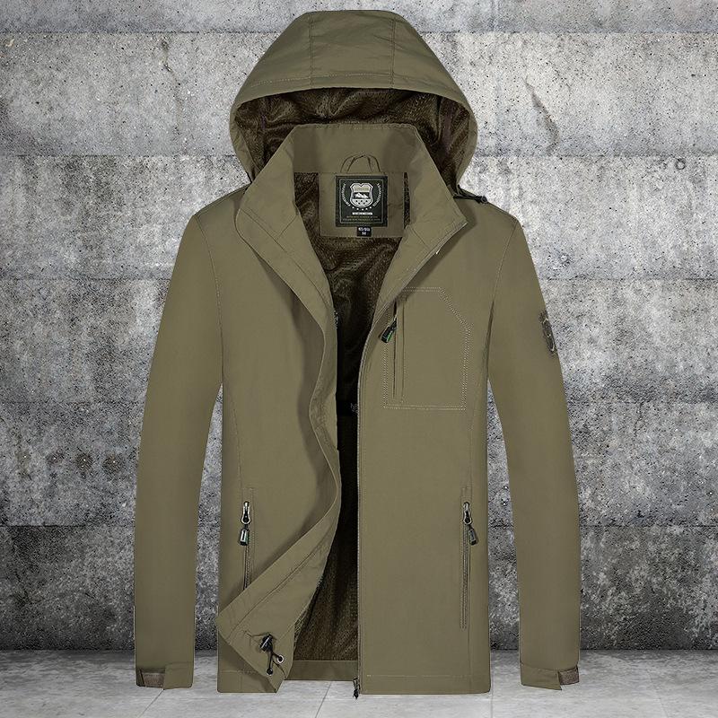 

Men's Trench Coats Autumn Windproof Windbreaker With Hood Loose Casual Wear, Khaki