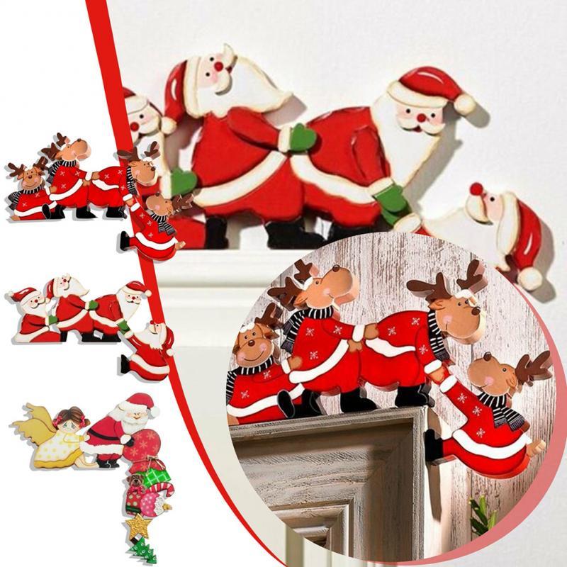 

Christmas Decorations 2022 Creative Wooden Door Frame Decoration Ornament Santa Claus Reindeers Window Gifts