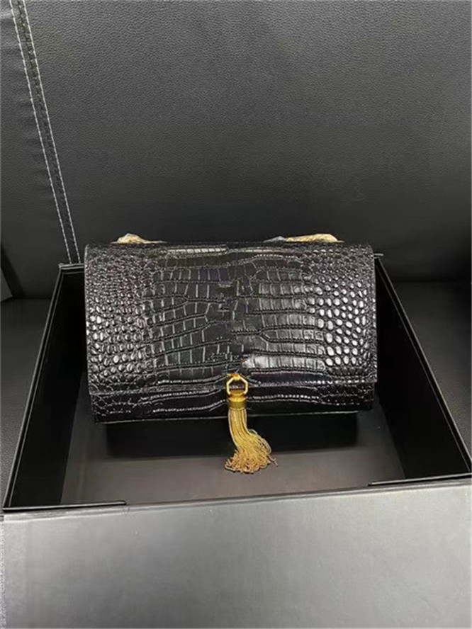 

High quality bag Fashion classic alligator full leather hardware Handbag Shoulder Bags, Black gold chain