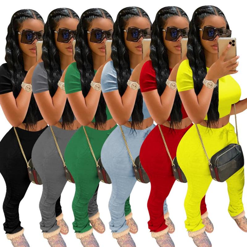 

Women' Jumpsuits & Rompers Tracksuits Stacked Leggings Sweatpants Women Two Piece Set Crop Top + Flare Pants Joggers Bell Bottom, Beige