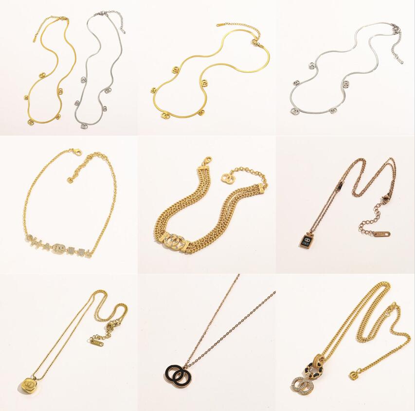 

fashion brand designer letter Pendant Necklaces luxury mens womens 18K gold plated Collarbone chain 100% Stainless steel simple Women Sweater chains