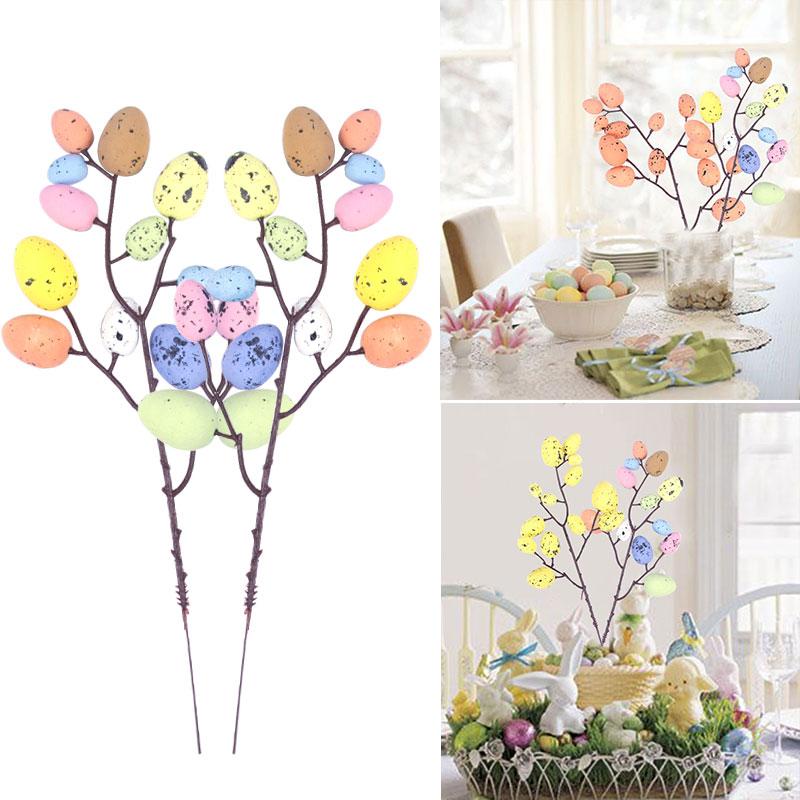 

Party Decoration 1/2/3pcs Easter Egg Tree Branch Colorful Painting Foam Artificial Flower Fake Plant DIY Home Vase Decorations