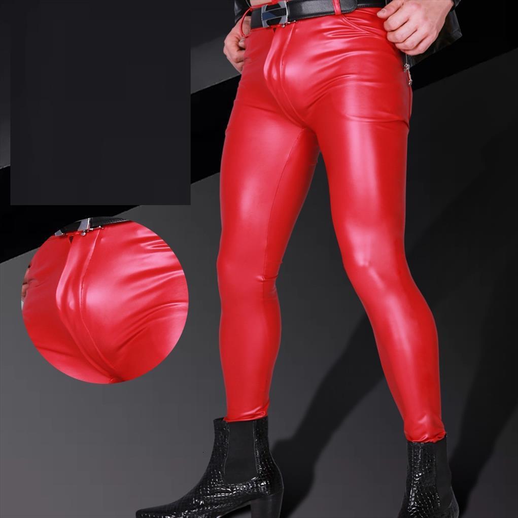 

plus size pu women pant pencil punk elastic tight trousers faux latex shiny glossy stage gay wear, Black