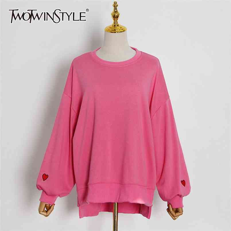 

Black Loose Sweatshirt For Women O Neck Long Sleeve Patchwork Embroidery Sweatshirts Female Fashion Clothing 210524, Red