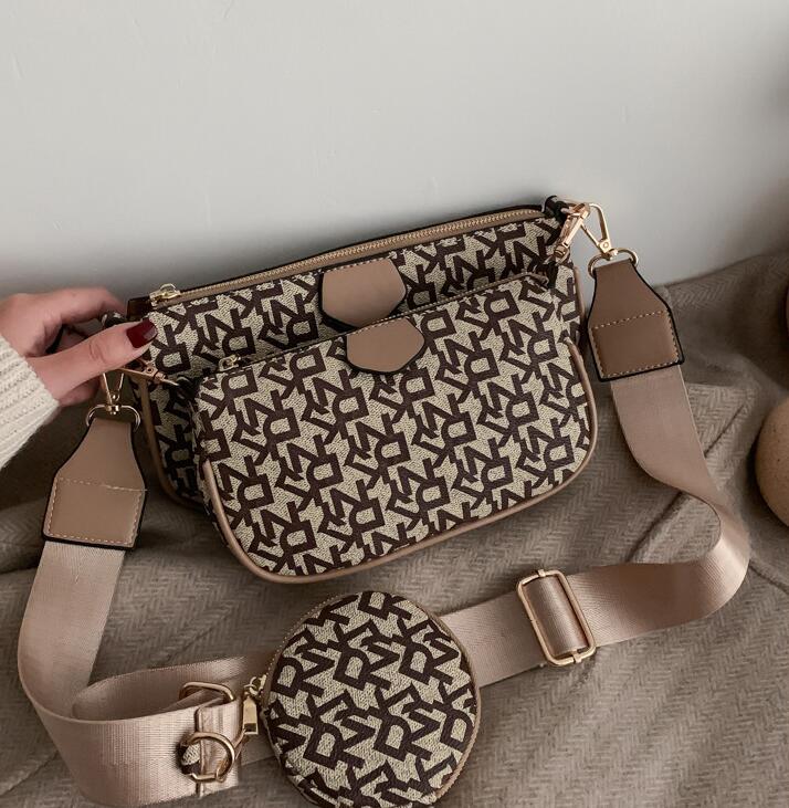 

wholesale womens shoulder bags street trend multifunctional leather mahjong handbag winter printing three-piece women handbags sweet geometric messenger bag, Brown(boutique box)