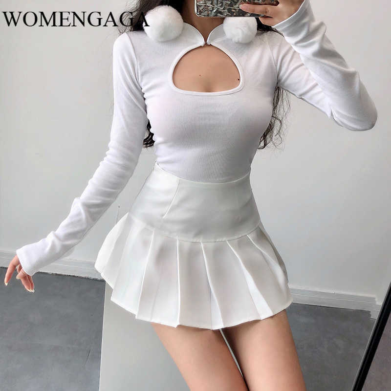 

WOMENGAGA Girls Must Fold Sexy Sports Mini Short High Waist Pleated Skirt Girl Female White Autumn 7FQ4 210603, Black